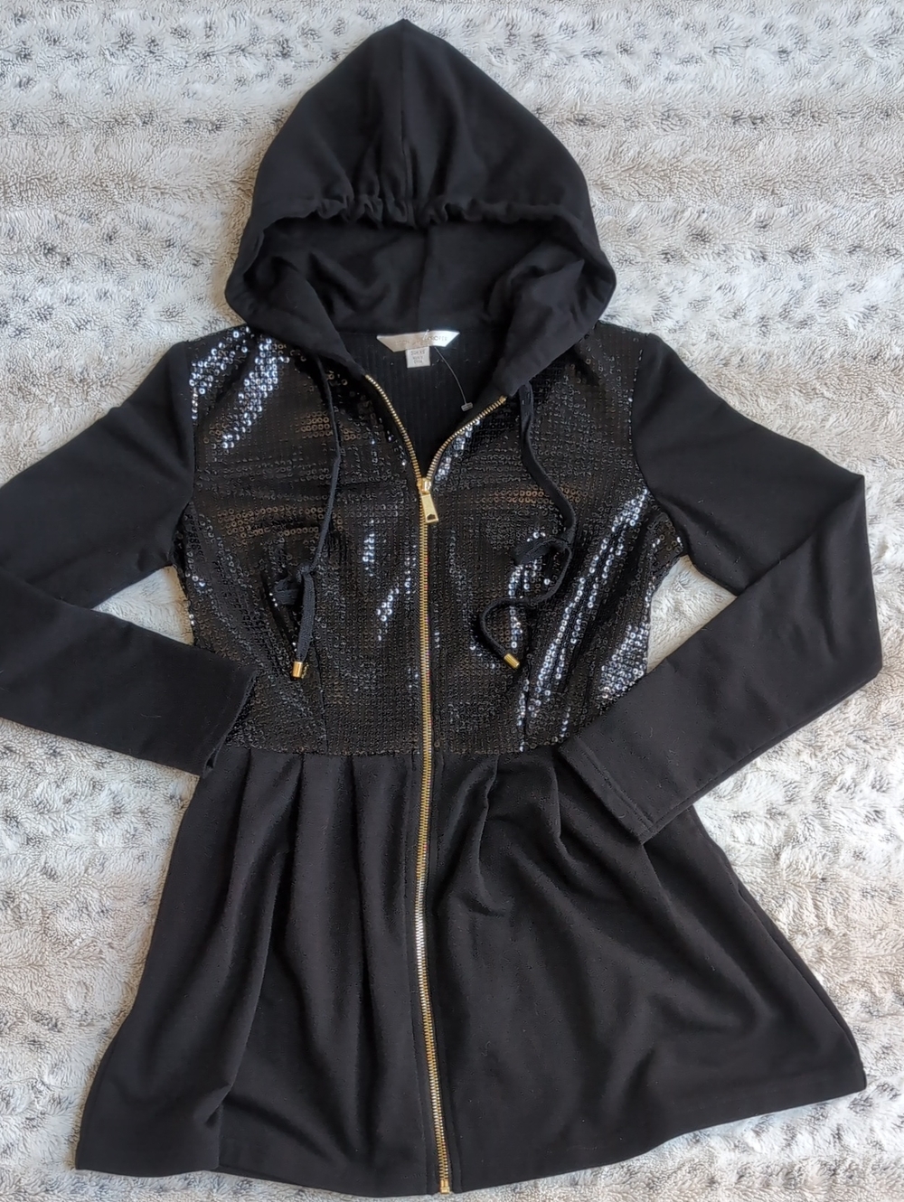 Boston Proper Sequined Peplum Hoodie Jacket